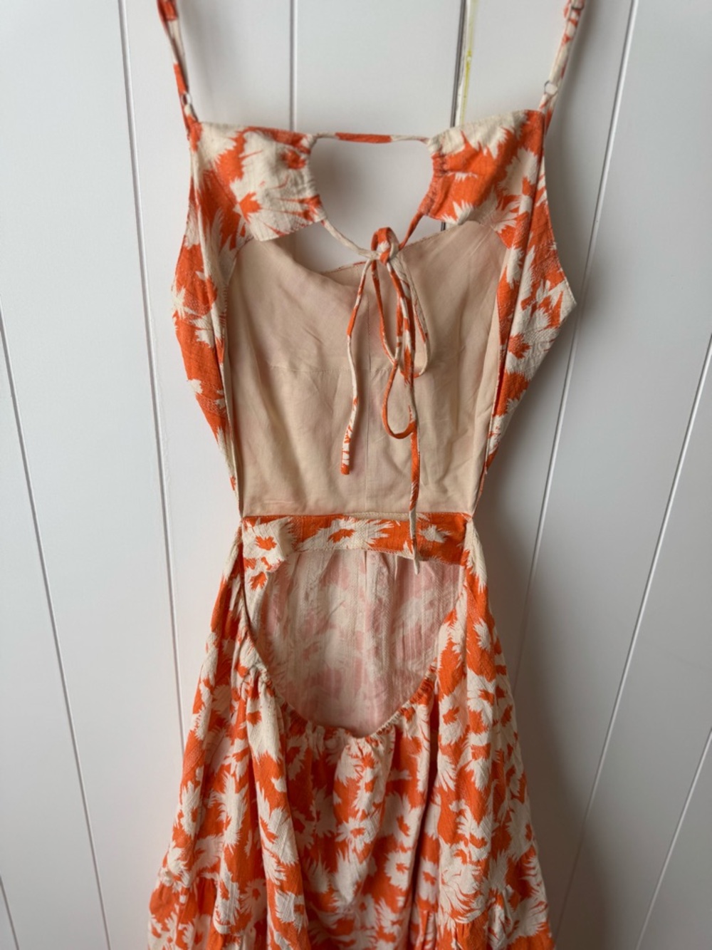Olivaceous Orange White Floral Cut Out Side Tie Maxi Dress Sleeveless Large - Picture 5 of 7